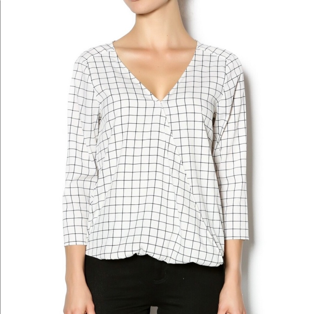 Cooper & Ella Kate Windowpane Plaid Surplice Top